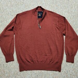 Orvis Sweater Men Large Red Rust Quarter Zip Merino Wool Pullover Casual Classic